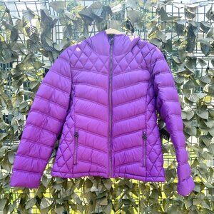 Michael Kors Packable Down Fill Jacket with Hood, Deep Purple, Size Medium